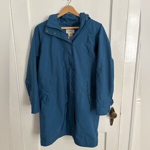 LL Bean Vintage Dusty Blue Rain Jacket Hiking Coat Removable Hood Womens Size M